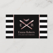 Lashes Makeup Artist Modern Black & White Stripes Visitekaartje (Voorkant)