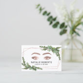 Lashes Makeup Artist Modern Geometric Greenery Visitekaartje (Staand voorkant)
