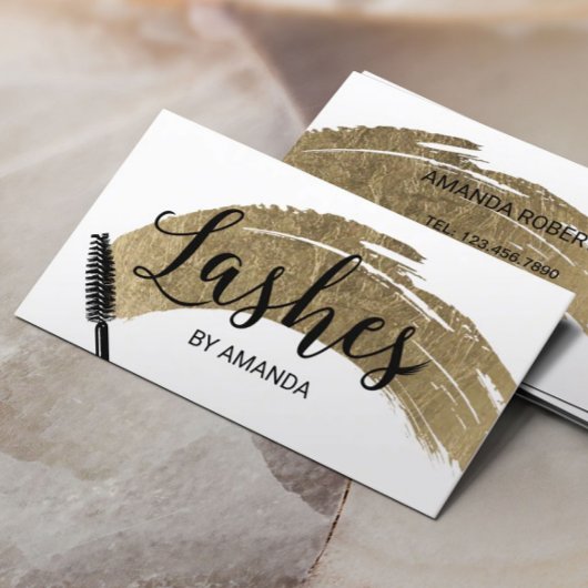 Lashes Makeup Artist Modern Gold Brush Strokes Visitekaartje