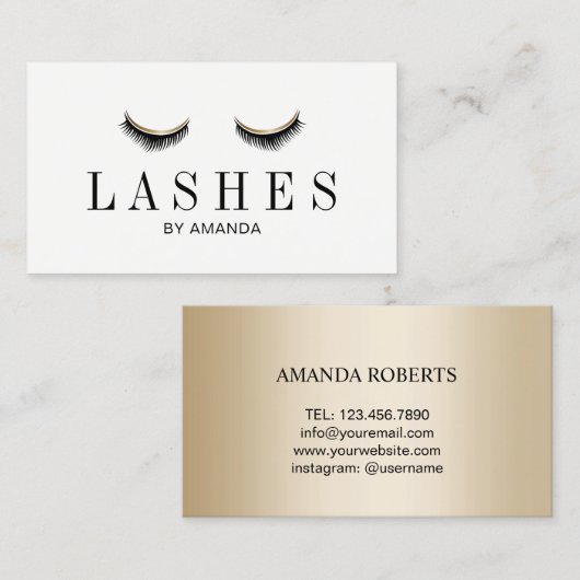 Lashes Makeup Artist Modern Gold Eyelash Extension Visitekaartje (Voorkant / Achterkant)