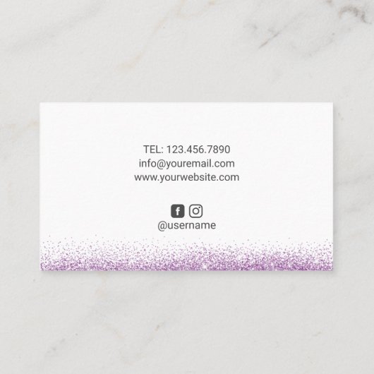 Lashes Makeup Artist Modern Paars Glitter Salon Visitekaartje (Achterkant)