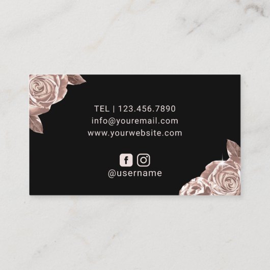 Lashes Makeup Artist Modern Roos Gold Floral Salon Visitekaartje (Achterkant)