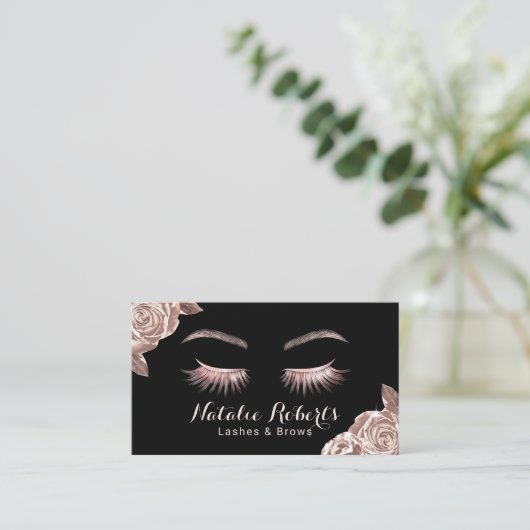 Lashes Makeup Artist Modern Roos Gold Floral Salon Visitekaartje (Staand voorkant)