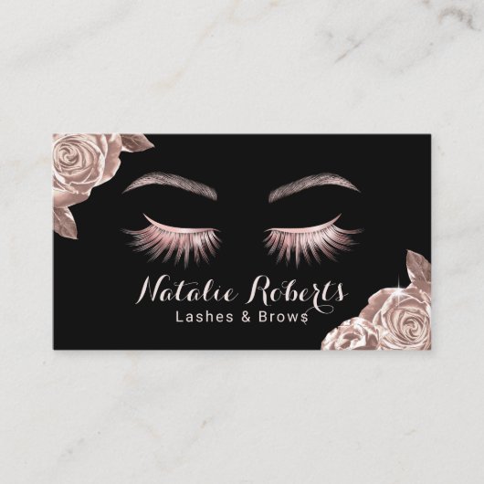 Lashes Makeup Artist Modern Roos Gold Floral Salon Visitekaartje (Voorkant)
