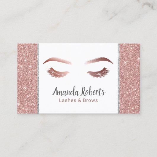 Lashes Makeup Artist Modern Roos Gold Glitter Visitekaartje (Voorkant)