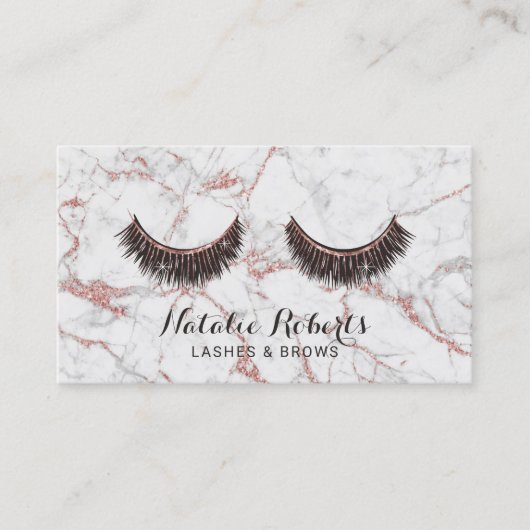 Lashes Makeup Artist Modern Roos Gold Marble Salon Visitekaartje (Voorkant)