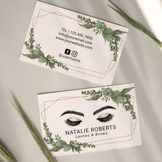 Lashes Makeup Artist Roos Gold Geometric Greenery Visitekaartje