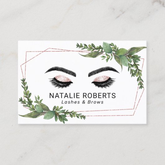 Lashes Makeup Artist Roos Gold Geometric Greenery Visitekaartje (Voorkant)