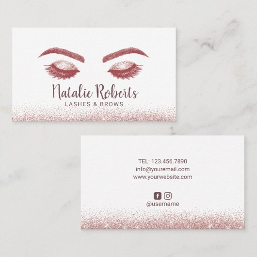 Lashes Makeup Artist Roos Gold Glitter Visitekaartje (Voorkant / Achterkant)