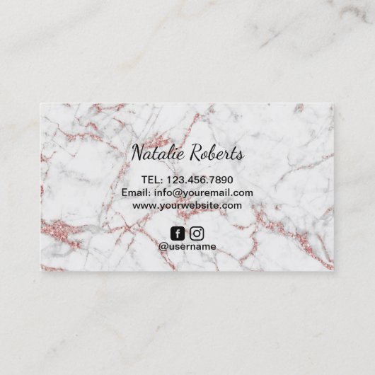 Lashes Makeup Artist Roos Gold Marble Typografie Visitekaartje (Achterkant)