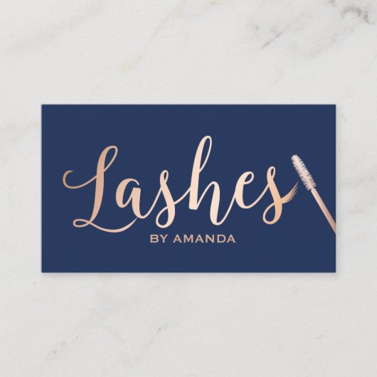 Lashes Makeup Artist Roos Gold Script Navy Blue Visitekaartje (Voorkant)