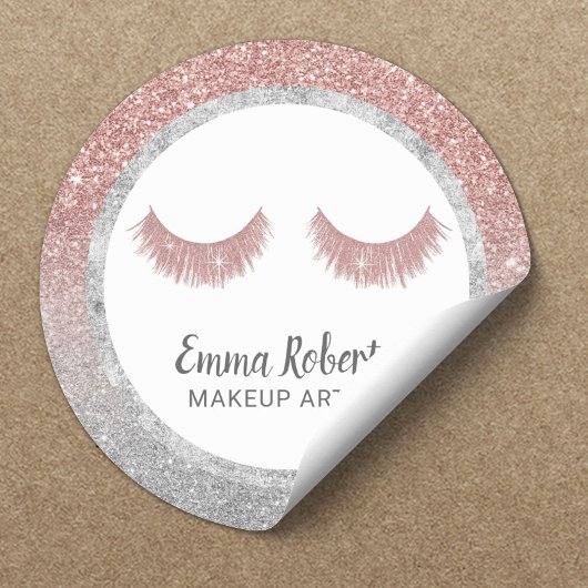 Lashes Makeup Artist Roos Gold & Silver Glitter Ronde Sticker