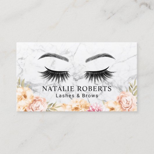Lashes Makeup Artist Salon  Floral Marble Visitekaartje (Voorkant)