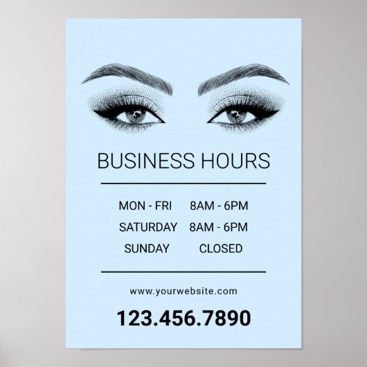 Lashes Makeup Artist Salon opent uren Mint Blauw Poster (Voorkant)