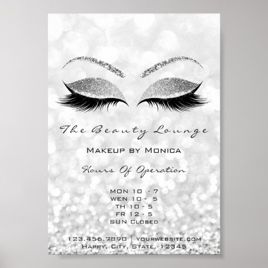 Lashes Makeup Artist Silver Beauty Salon Glitter Poster (Voorkant)