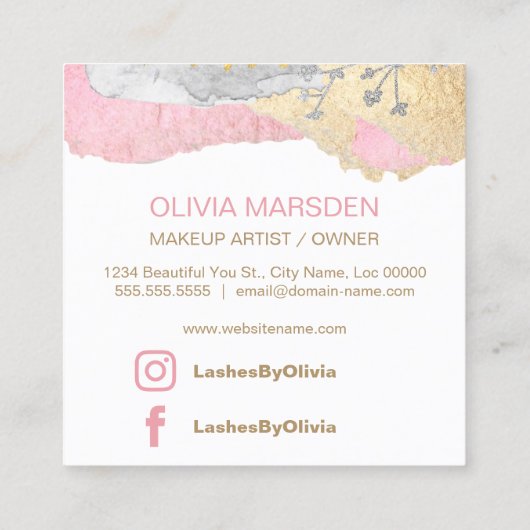 Lashes Makeup Artist Vierkante Visitekaartje (Achterkant)