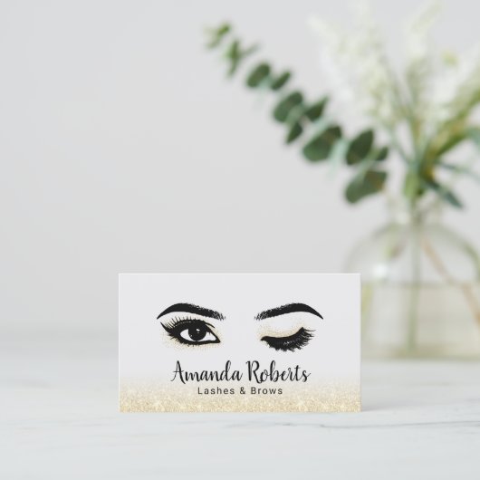 Lashes Makeup Artist Wink Eye Elegant Gold Glitter Visitekaartje (Staand voorkant)
