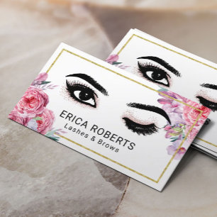 Lashes Makeup Artist Wink Eye Modern Floral Salon Visitekaartje