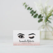 Lashes Makeup Artist Wink Eye Roos Gold Glitter Visitekaartje (Staand voorkant)