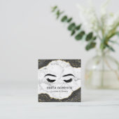 Lashes Makeup artistist Modern Black Gold Marble Vierkante Visitekaartje (Staand voorkant)