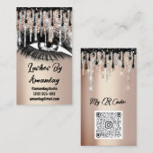 Lashes Makeup Black Drift QR Code Logo Roos Gold Visitekaartje (Voorkant / Achterkant)