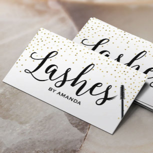 Lashes Makeup Classy Script Modern Gold Confetti Visitekaartje