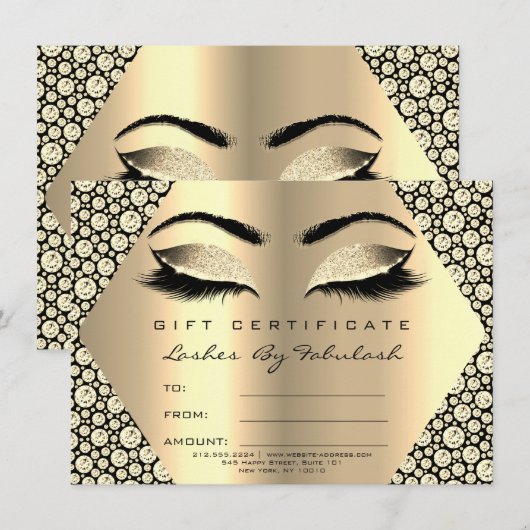 Lashes Makeup Gold Diamond Certificate Gift (Voorkant / Achterkant)