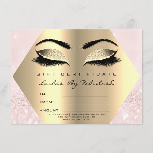 Lashes Makeup Gold Diamond Certificate Gift Pink (Voorkant)