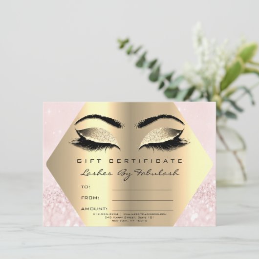 Lashes Makeup Gold Diamond Certificate Gift Pink (Staand voorkant)