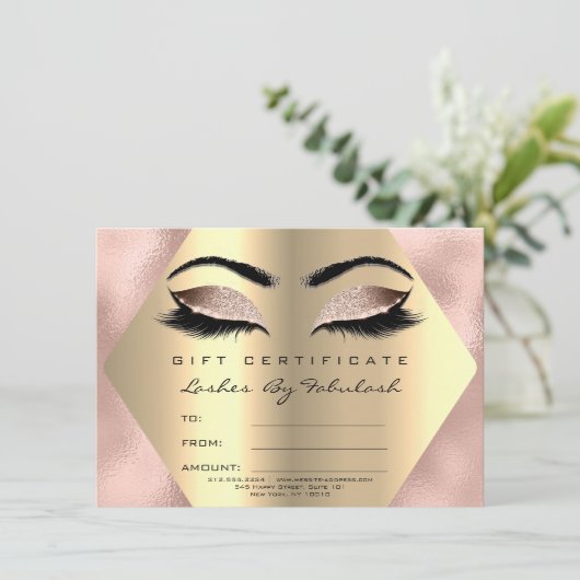 Lashes Makeup Gold Glass Certificate Gift Pink (Staand voorkant)