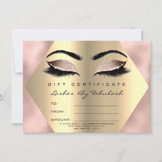 Lashes Makeup Gold Glass Certificate Gift Pink (Voorkant)