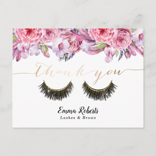 Lashes Makeup kunstenaar Elegant Floral bedankt Briefkaart (Voorkant)