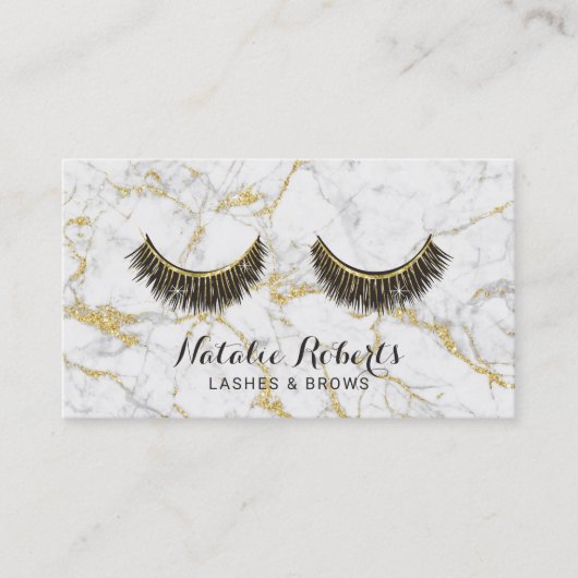 Lashes Makeup kunstenaar Modern Gold Marble Salon Visitekaartje (Voorkant)