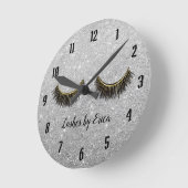Lashes Makeup kunstenaar Modern Silver Glitter Ronde Klok (Hoek)