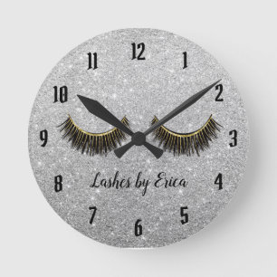 Lashes Makeup kunstenaar Modern Silver Glitter Ronde Klok