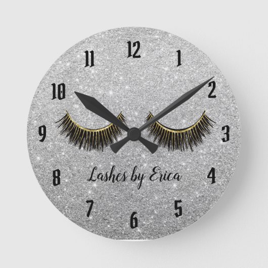 Lashes Makeup kunstenaar Modern Silver Glitter Ronde Klok (Voorkant)