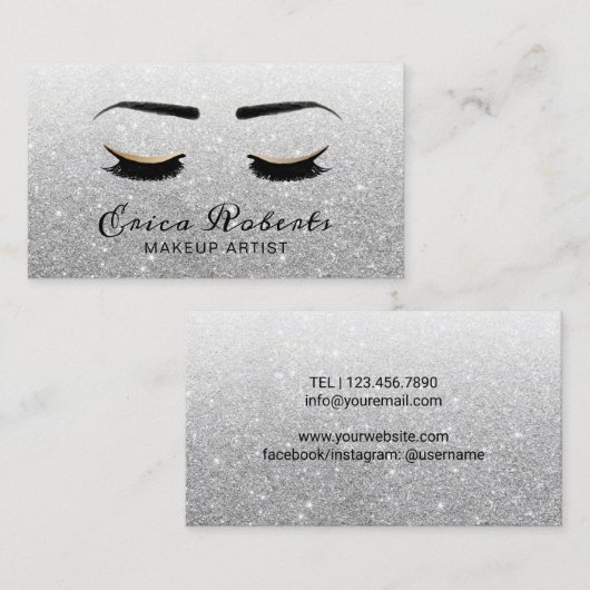Lashes Makeup kunstenaar Modern Silver Glitter Visitekaartje (Voorkant / Achterkant)