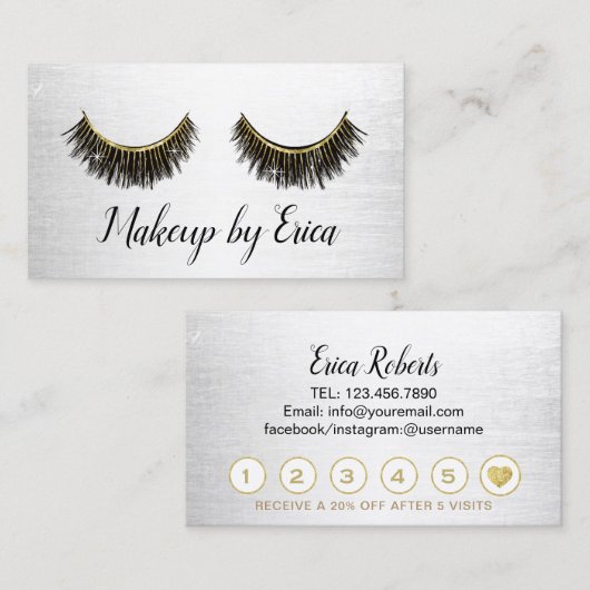 Lashes Makeup kunstenaar Modern Silver Salon Loyal Klantenkaartje (Voorkant / Achterkant)