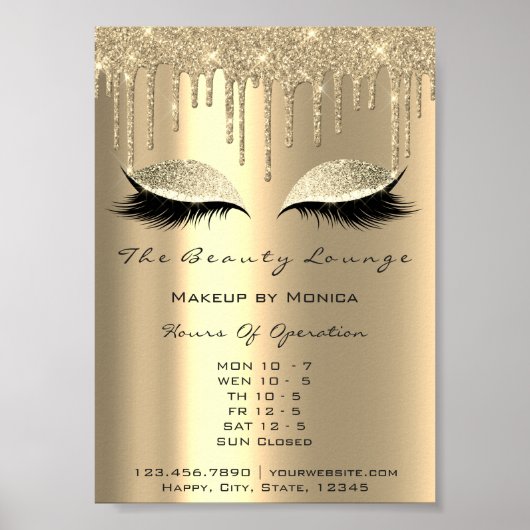 Lashes Makeup openingsuren Gold Salon Drift Spark Poster (Voorkant)