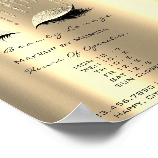 Lashes Makeup openingsuren Gold Salon Drift Spark Poster (Hoek)