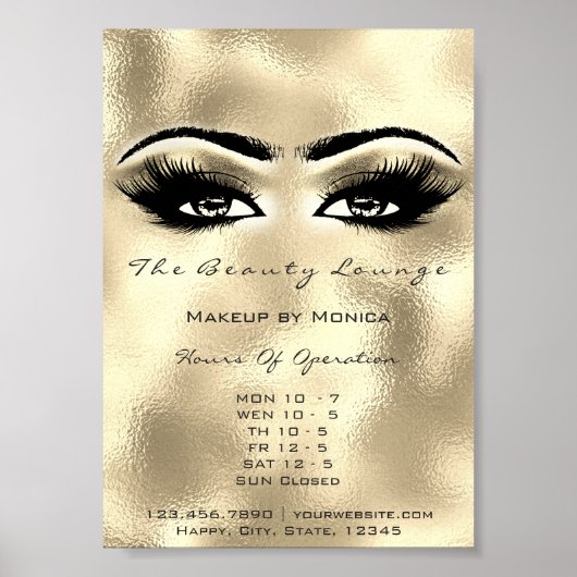 Lashes Makeup openingsuren Gold Salon Eyes Poster (Voorkant)