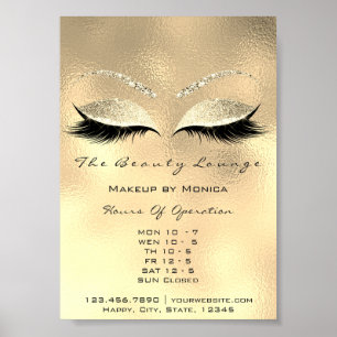 Lashes Makeup openingsuren Gold Salon Glitter Poster