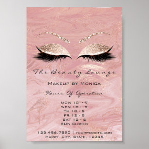 Lashes Makeup openingsuren marmer Salon Glitter Poster