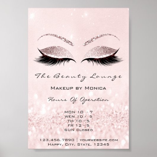 Lashes Makeup openinguren Beauty Salon Glitter Poster (Voorkant)