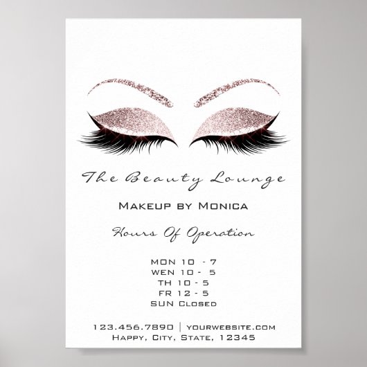 Lashes Makeup openinguren Beauty Salon Glitter Poster (Voorkant)