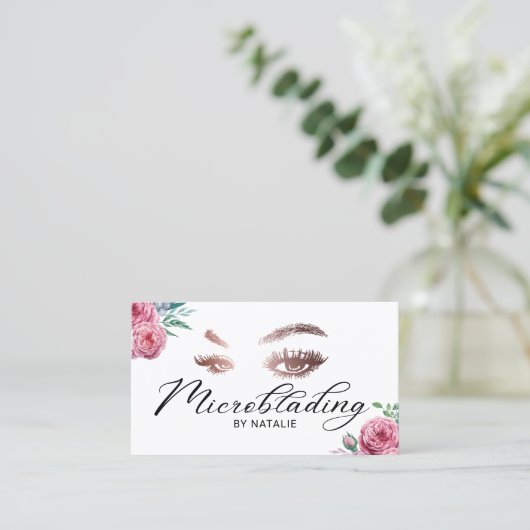 Lashes Microblading Elegant Typography Floral Visitekaartje (Staand voorkant)