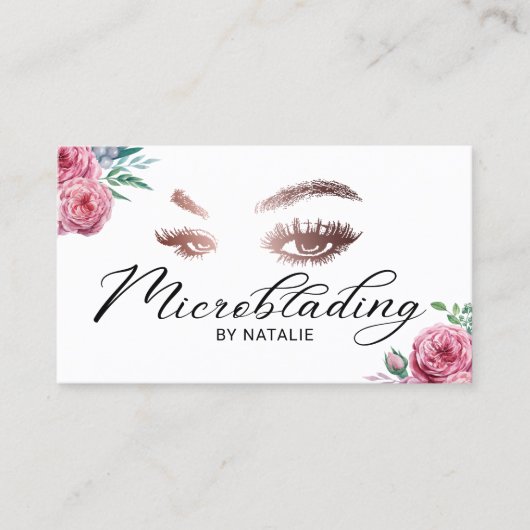 Lashes Microblading Elegant Typography Floral Visitekaartje (Voorkant)