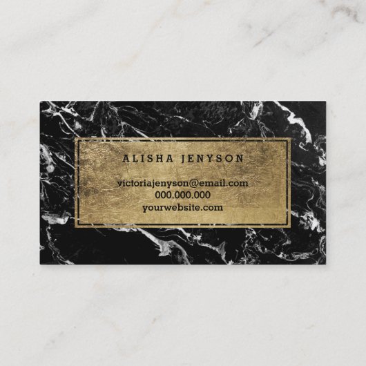 Lashes microblading faux Gold script zwarte marmer Visitekaartje (Achterkant)