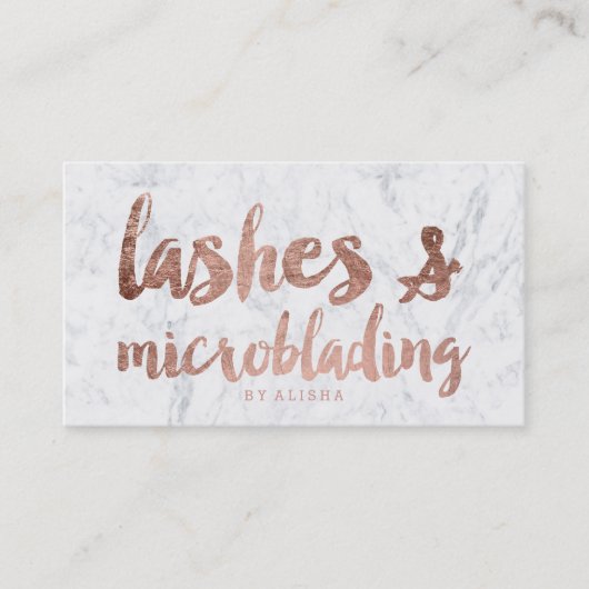 Lashes microblading faux roos Gold script marmer Visitekaartje (Voorkant)