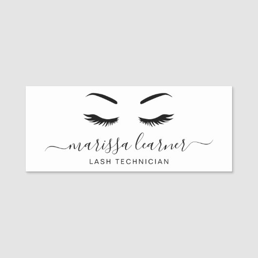 Lashes Minimalistisch Eenvoudig zwart-wit elegant Naamplaatje (Voorkant)